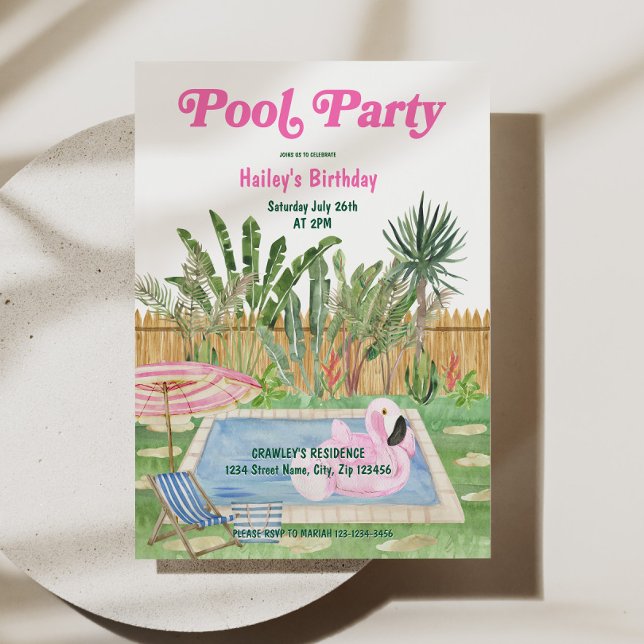 Pool Party Birthday Invite Pink (Pool Party Birthday Invite Pink)