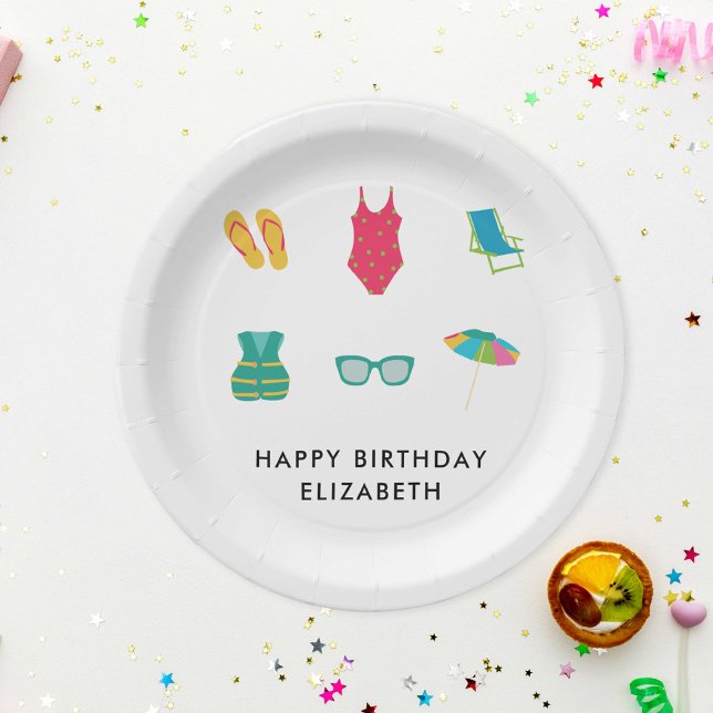 Pool Party Birthday Minimal Summer Colourful Cute Paper Plate (Creator Uploaded)