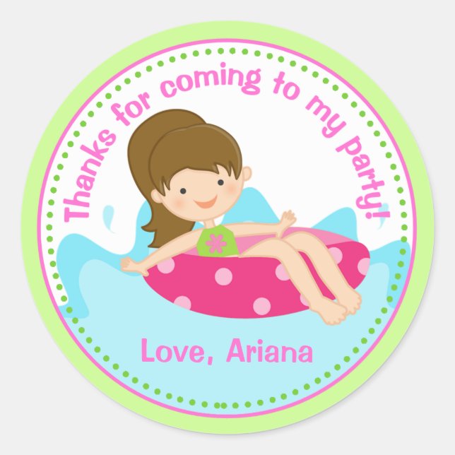Pool Party Birthday Party Favour Tag Sticker (Front)