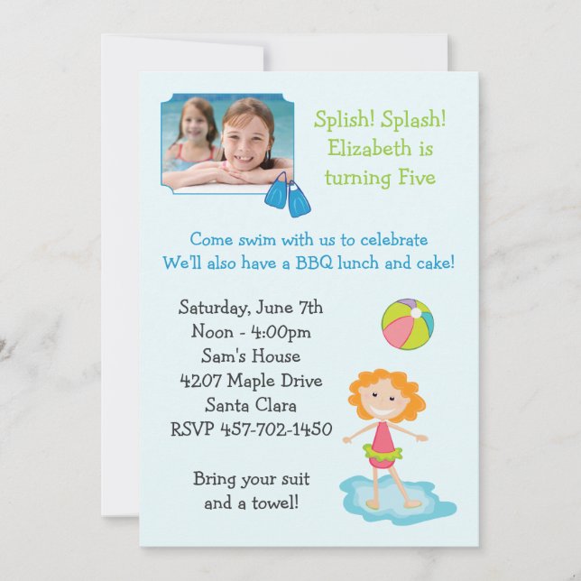 Pool Party Birthday Party Invitation (Front)