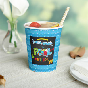 Pool Party Birthday Party Paper Cup - Blk - Boy