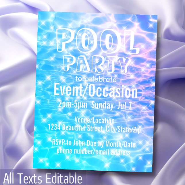 Pool Party Birthday Pool Party Beach Party Cool Invitation Postcard (Creator Uploaded)