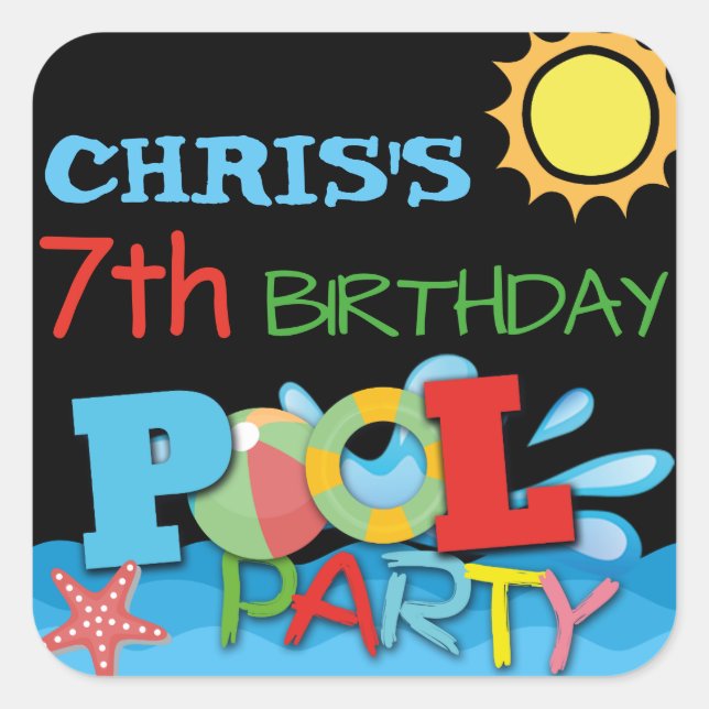 Pool Party Birthday Sticker (Front)