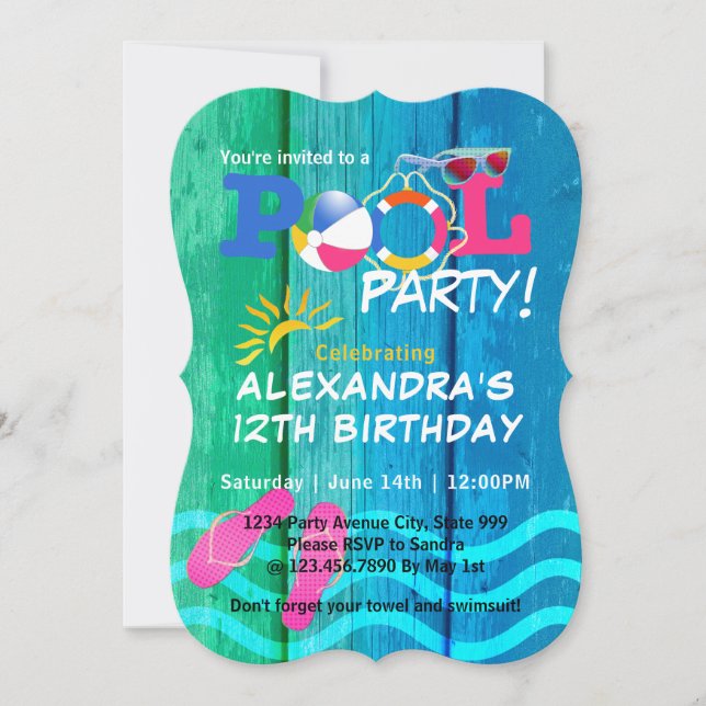 Pool Party Birthday Summer Fun Card (Front)