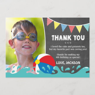Pool Party Birthday Thank You Card with Photo