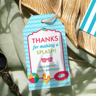 Pool Party Birthday Thank You Splash Colourful Kid Gift Tags