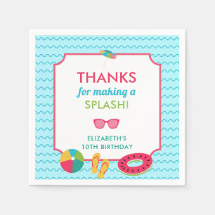 Pool Party Birthday Thank You Splash Colourful Kid Napkin