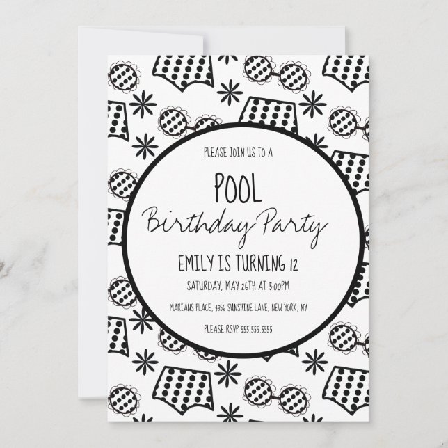 Pool Party Black White Colour Bathing Suit Invitation (Front)