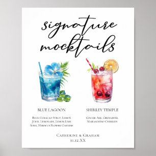 Pool Party Blue Lagoon Shirley Temple Drinks Menu Poster