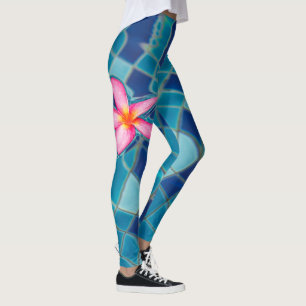 Pool party blues pink flower floating colour pop leggings