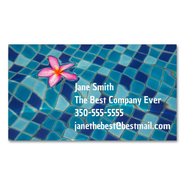 Pool party blues pink flower floating colour pop magnetic business card (Front)
