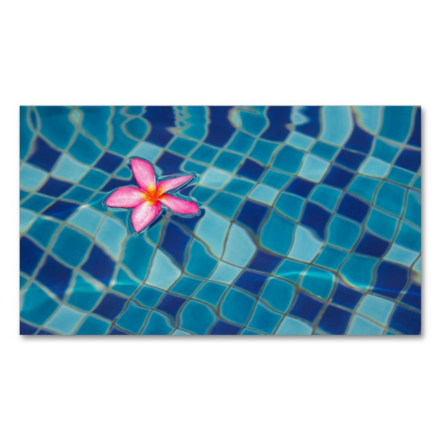 Pool party blues pink flower floating colour pop magnetic business card (Front)