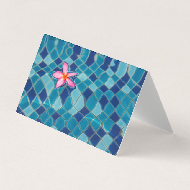 Pool party blues pink flower floating pop colour  business card (Front)