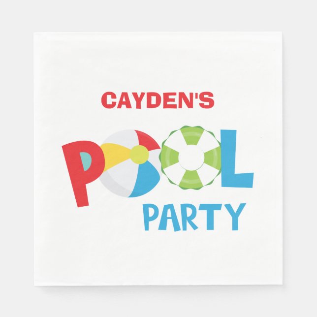 Pool Party Boy Birthday  Napkin (Front)