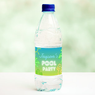 Pool Party Boy Birthday Water Bottle Label