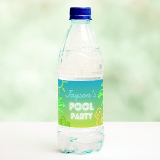 Pool Party Boy Birthday Water Bottle Label