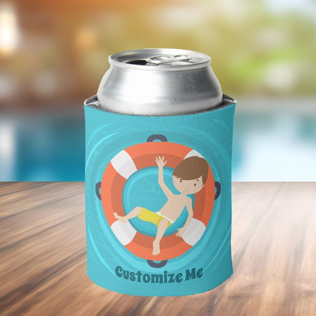 Pool Party Boy Swimming Kids Birthday Custom Can Cooler (Creator Uploaded)