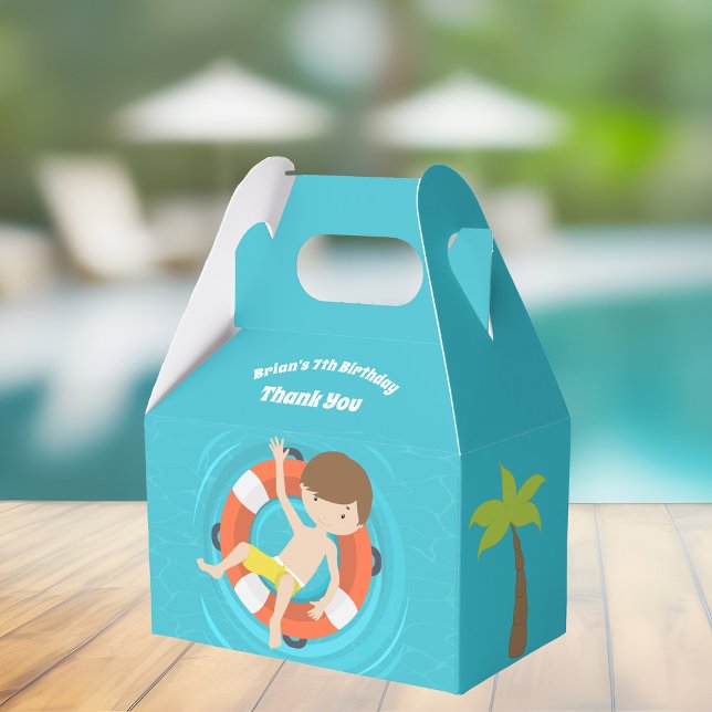 Pool Party Boy Swimming Kids Birthday Favour Box (Creator Uploaded)
