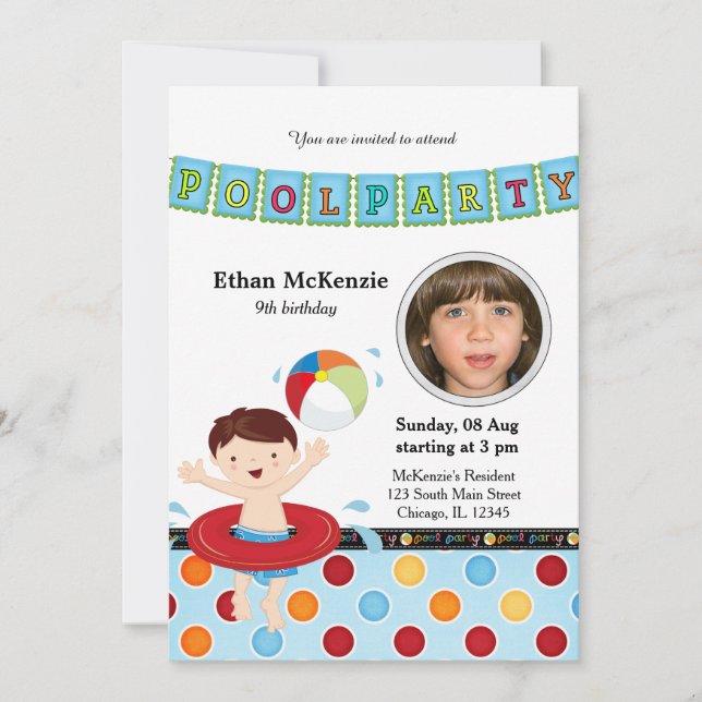 Pool Party (Boy) with a photo Invitation (Front)