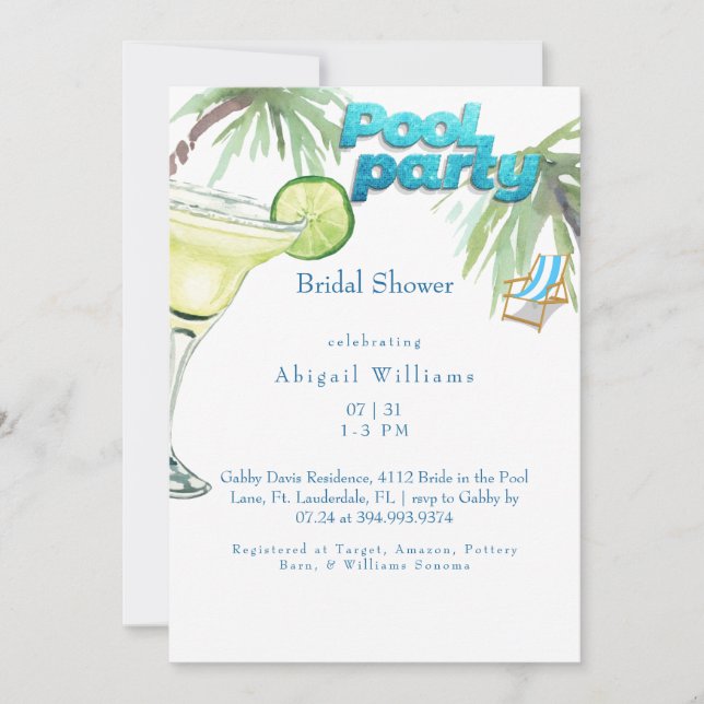 Pool Party Bridal Shower Margarita II Invitation (Front)