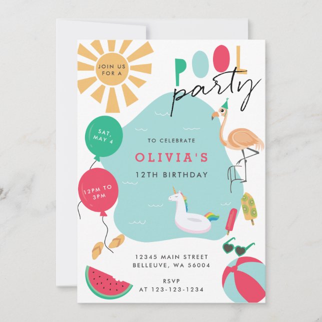 Pool Party bright birthday party  Invitation (Front)