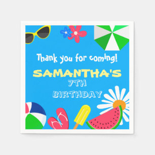 Pool Party Bright Blue Colour Summer Birthday Fun Napkin