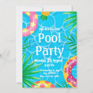 Pool Party Celebration Summer Birthday Invitation