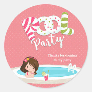 Pool party * choose background colour classic round sticker
