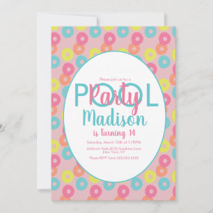 Pool Party Colourful Rings Birthday Invitation