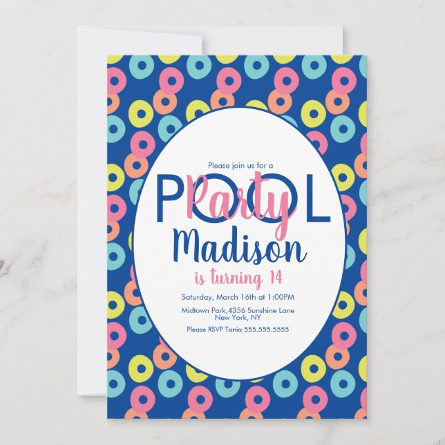 Pool Party Colourful Rings Birthday Invitation (Front)