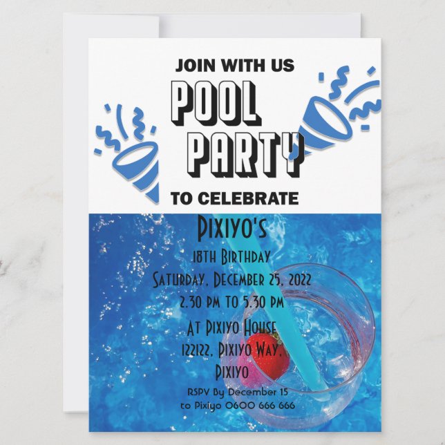 Pool Party Customisable Invitation (Front)