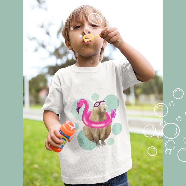 Pool Party Cute Capybara Pink Flamingo Float T-Shirt (Creator Uploaded)