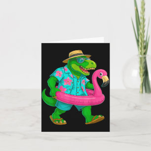 Pool Party Dinosaur Pink Flamingo Float Funny T Card