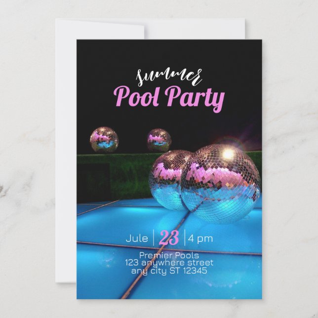 pool party disco invitation (Front)