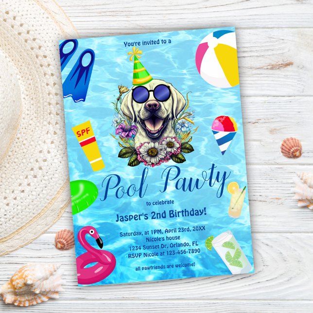 Pool Party Dog Birthday Invitation (Pool Party Dog Birthday Invitation)