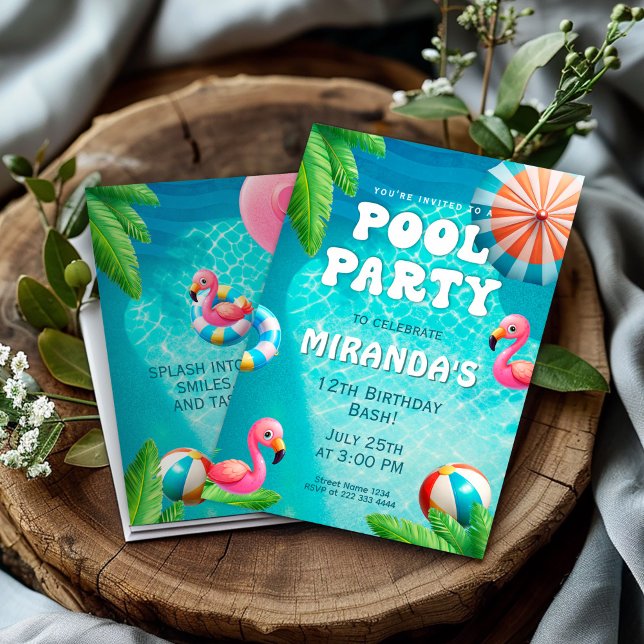 Pool Party, Flamingo Paradise Birthday Invitation (Creator Uploaded)