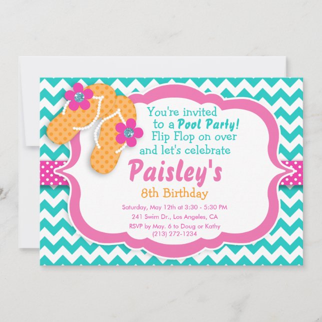 Pool Party Flip Flop Birthday Party Invitation (Front)