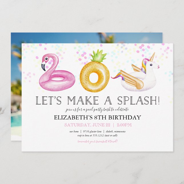 Pool Party Floatie Birthday Photo Invitation (Front/Back)