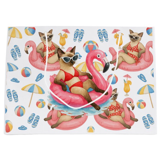 Pool Party for Siamese Cat lovers  Large Gift Bag (Front)