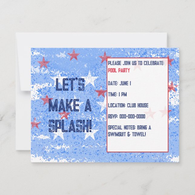 Pool Party for Summer, Holiday or Birthday  Invitation (Front)