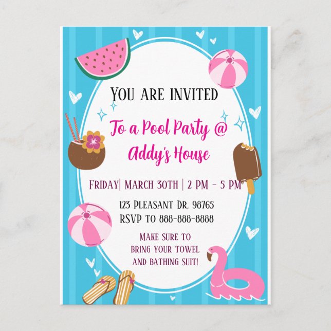 Pool Party Fun! Birthday Pool Party! Holiday Postcard (Front)