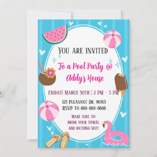 Pool Party Fun! Birthday Pool Party! Invitation