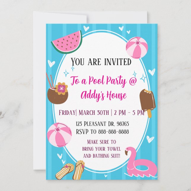 Pool Party Fun! Birthday Pool Party! Invitation (Front)