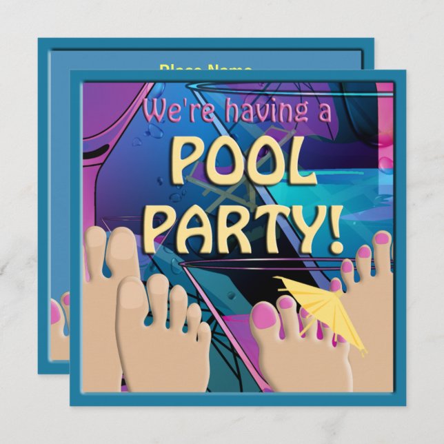 Pool Party Funny Feet Cocktail Cute Invitation (Front/Back)