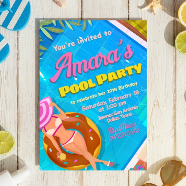 Pool Party Girl Invitation (Pool Party Invitation)