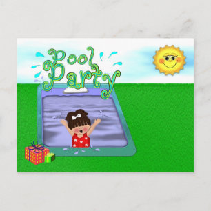 Pool Party Girl Invitation Postcard
