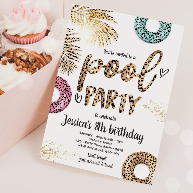 Pool Party Gold Leopard Print Pool Birthday Invitation (Creator Uploaded)