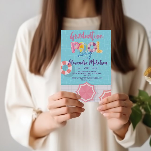 Pool Party Graduation Party Dark Blue Background  Invitation (Creator Uploaded)