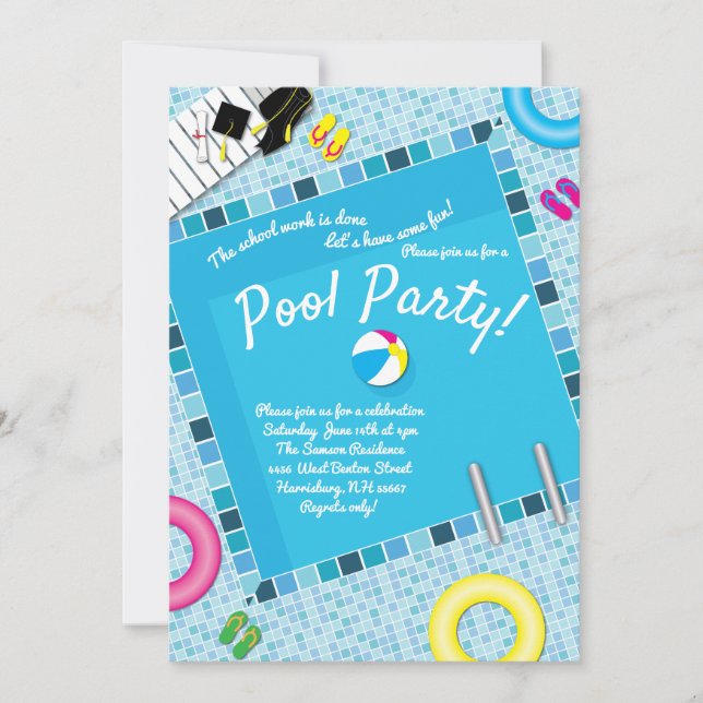 Pool Party Graduation Party Invitation (Front)