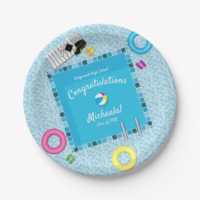 Pool Party Graduation Party Paper Plate (Front)